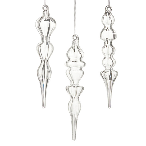 Raz 7.5" Clear Finial Glass Christmas Ornament Set of 3 4523149 Raz 7.5" Clear Finial Glass Christmas Ornament Set of 3 4523149