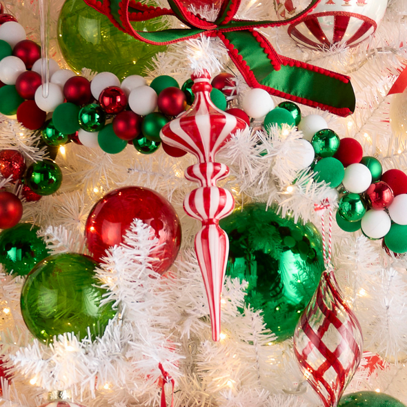 Raz 11.5" Red and White Striped Finial Glass Christmas Ornament 4524571