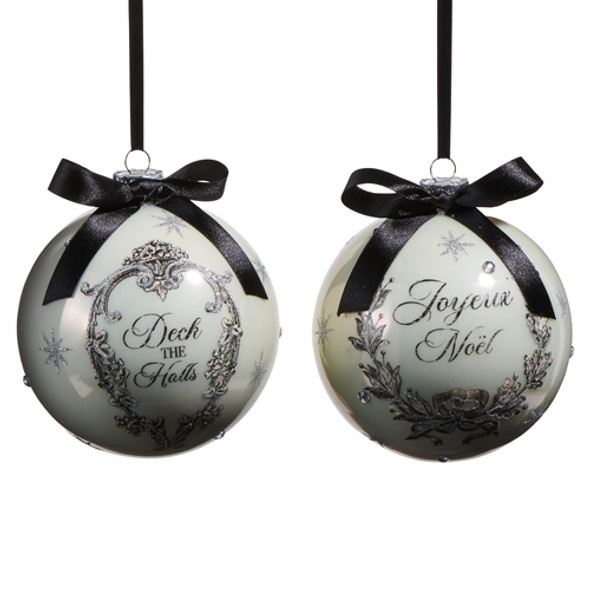 Raz 5" Set of 2 French Holiday Ball Glass Christmas Ornament 4524623 Raz 5" Set of 2 French Holiday Ball Glass Christmas Ornament 4524623