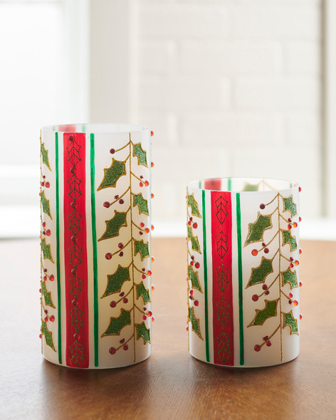 Raz 8" Holly Berry Container or Christmas Candle Holder set of 2 4524634