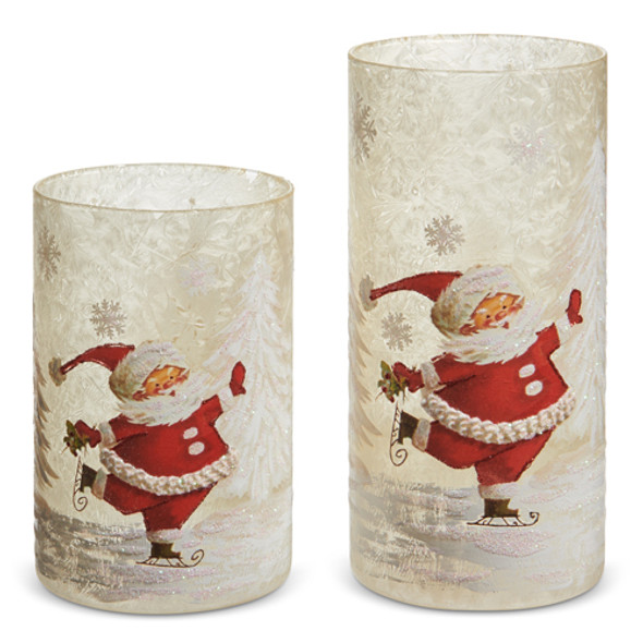 Raz 8" The Magic of Christmas Skating Santa Christmas Containers or Candle Holders 4524788-2