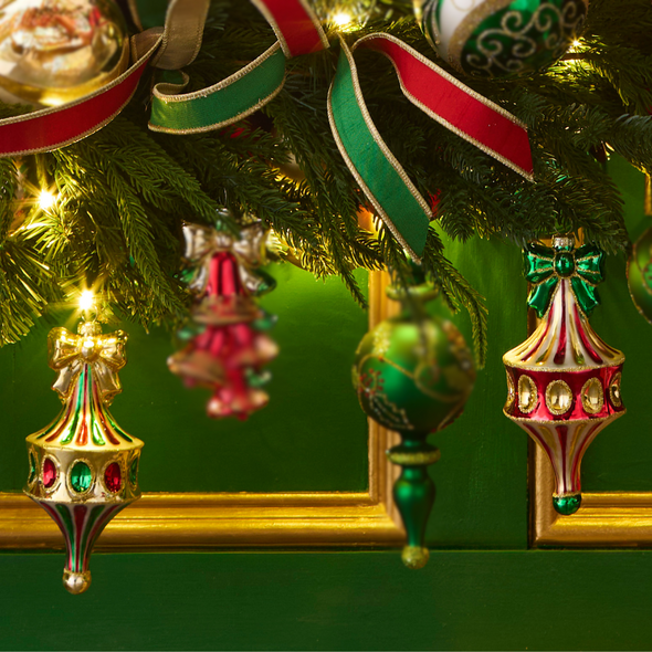 Raz 6" Green Fairground Finial Glass Christmas Ornament Set of 2 4524846 Raz 6" Green Fairground Finial Glass Christmas Ornament Set of 2 4524846
