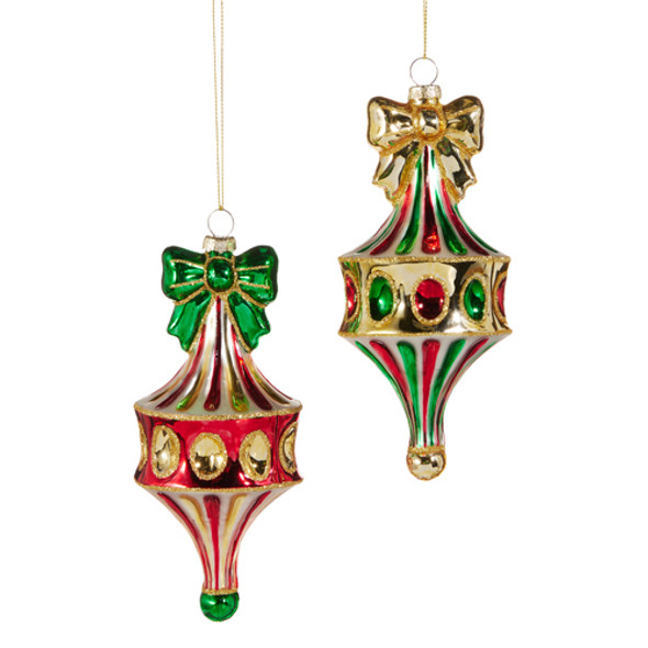 Raz 6" Green Fairground Finial Glass Christmas Ornament Set of 2 4524846-2 Raz 6" Green Fairground Finial Glass Christmas Ornament Set of 2 4524846-2