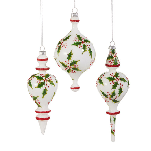 Raz 8.5" Holly Pattern Finial Glass Christmas Ornament 4524849 Raz 8.5" Holly Pattern Finial Glass Christmas Ornament 4524849