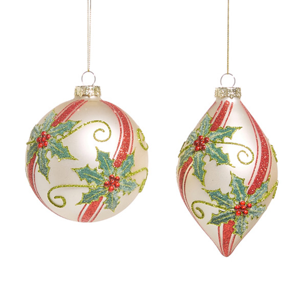 Raz 4" Red with Green Holly Glass Christmas Ornament 4524920 Raz 4" Red with Green Holly Glass Christmas Ornament 4524920