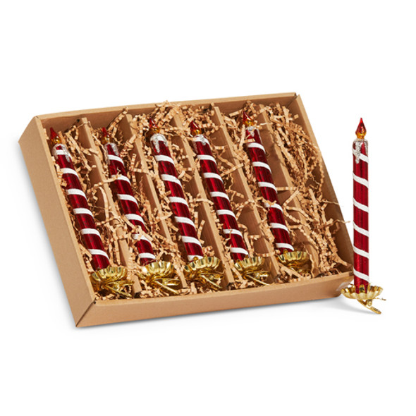Raz 7.5" Red and White Clip On Candle Glass Christmas Ornaments Box of 6 4524921 Raz 7.5" Red and White Clip On Candle Glass Christmas Ornaments Box of 6 4524921