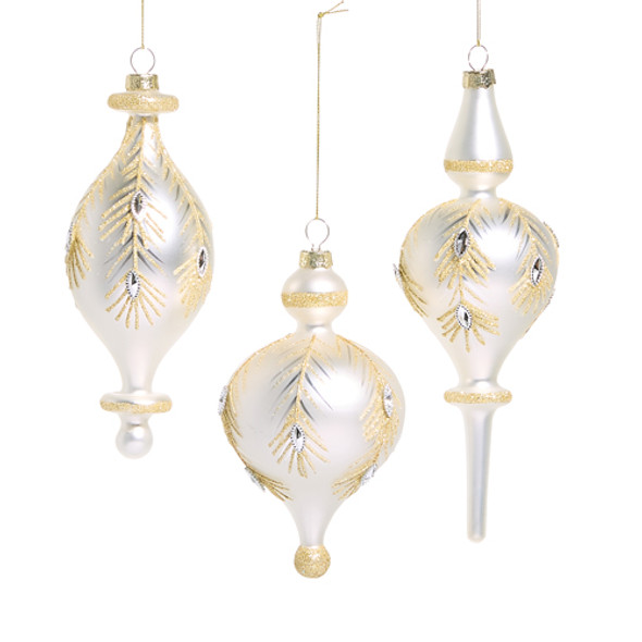 Raz 8.25" White and Gold Glass Christmas Finial Ornament 4524981 Raz 8.25" White and Gold Glass Christmas Finial Ornament 4524981