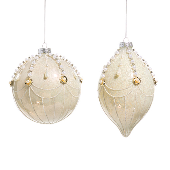 Raz 5" Cream and Pearl Fairground Glass Christmas Ornament 4524992 Raz 5" Cream and Pearl Fairground Glass Christmas Ornament 4524992