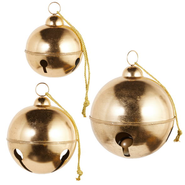 Raz Large 9.5", 12", or 16" Gold Round Bell Christmas Decoration -2 Raz Large 9.5", 12", or 16" Gold Round Bell Christmas Decoration -2