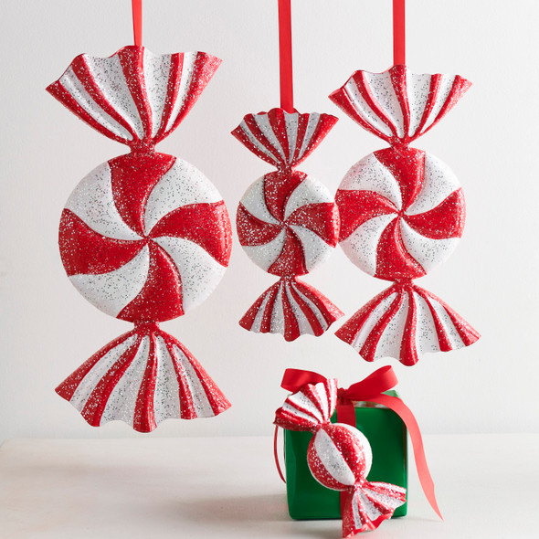 Raz Large Metal Red and White Candy Christmas Ornament Raz Large Metal Red and White Candy Christmas Ornament