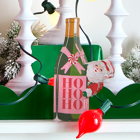 Raz 8" Christmas Cheer Champagne Bottle Acrylic Cut Out Sign Decoration 4528121 Raz 8" Christmas Cheer Champagne Bottle Acrylic Cut Out Sign Decoration 4528121