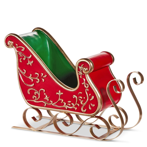 Raz 14.5" Large Red and Green Vintage Sleigh Christmas Decoration 4530513 Raz 14.5" Large Red and Green Vintage Sleigh Christmas Decoration 4530513