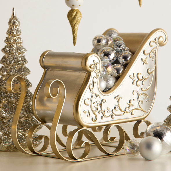 Raz 14.5" Large Silver and Gold Sleigh Christmas Decoration 4530542 Raz 14.5" Large Silver and Gold Sleigh Christmas Decoration 4530542