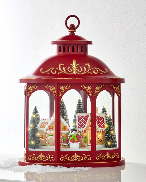 Raz 17.25" Large Lighted Gingerbread Village Lantern Christmas Decoration 4540511 Raz 17.25" Large Lighted Gingerbread Village Lantern Christmas Decoration 4540511
