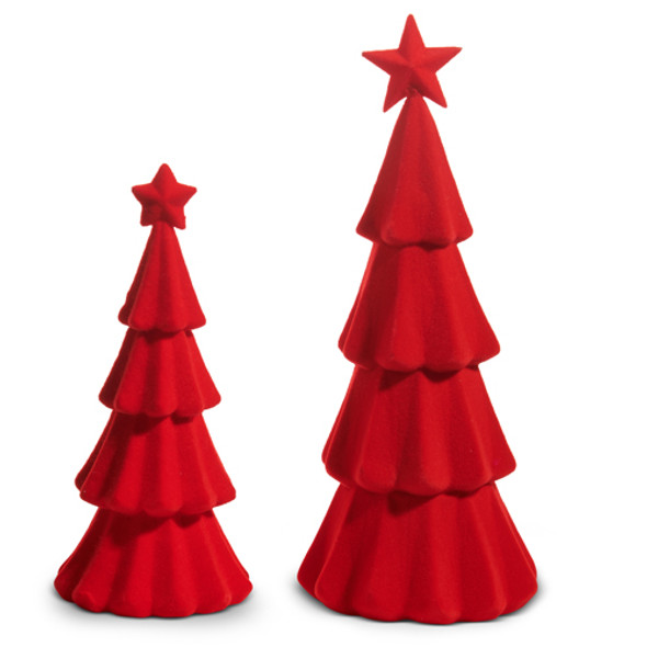 Raz 15.5" Red Flocked Christmas Tree Figures 4540855 -2