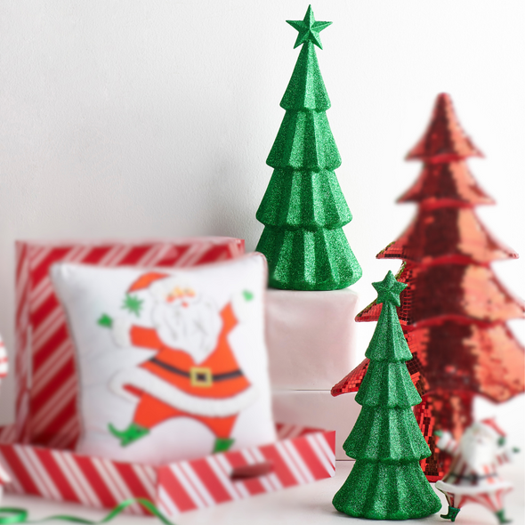 Raz 15.5" Green Glitter Christmas Tree Figures 4540857 Raz 15.5" Green Glitter Christmas Tree Figures 4540857