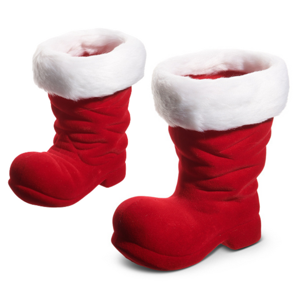 Raz 7.5" or 10.5" Red Flocked Santa Boot Christmas Decoration Raz 7.5" or 10.5" Red Flocked Santa Boot Christmas Decoration