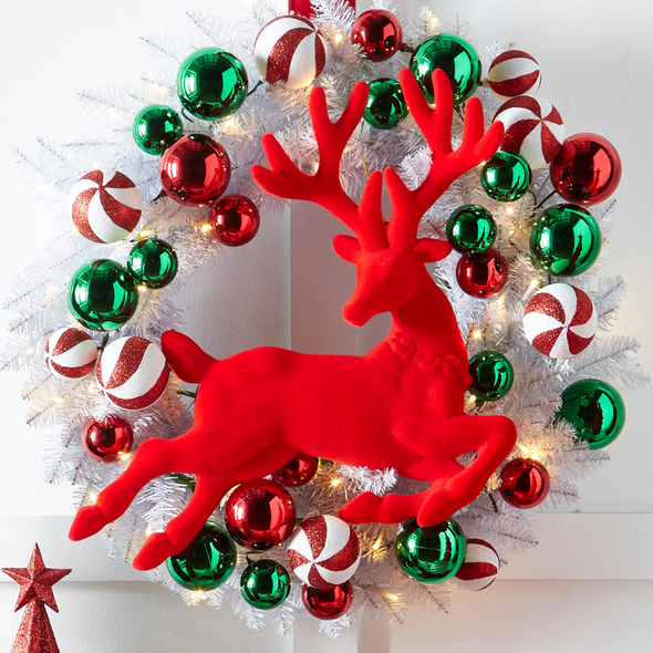 Raz 17.5" Red Flocked Leaping Deer Christmas Ornament 4540881 Raz 17.5" Red Flocked Leaping Deer Christmas Ornament 4540881