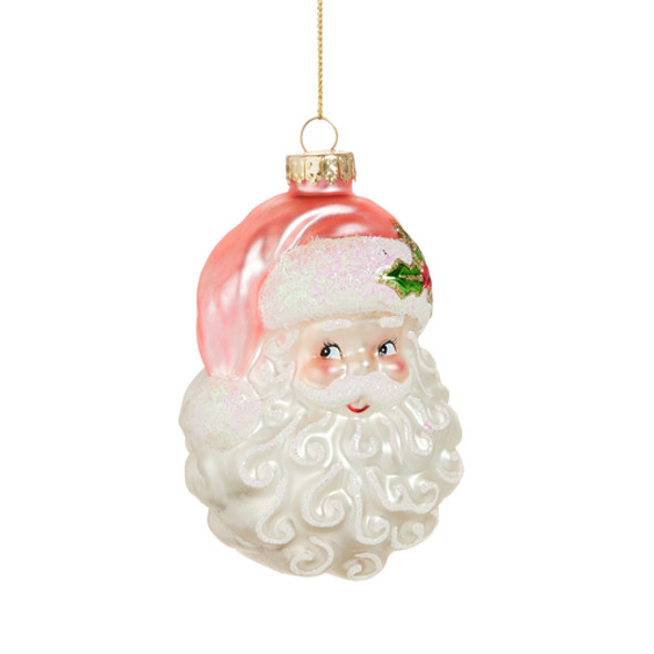 Raz 4" Pink Santa Head Glass Christmas Ornament 4552889 Raz 4" Pink Santa Head Glass Christmas Ornament 4552889