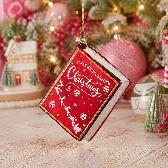 Raz 5" Twas the Night Before Christmas Book Glass Christmas Ornament 4552945-2