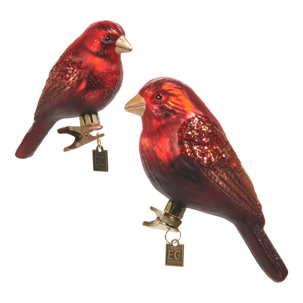 Raz Eric Cortina 5.5" Red and Brown Cardinal Clip On Glass Christmas Ornament Set of 2 4553112 Raz Eric Cortina 5.5" Red and Brown Cardinal Clip On Glass Christmas Ornament Set of 2 4553112