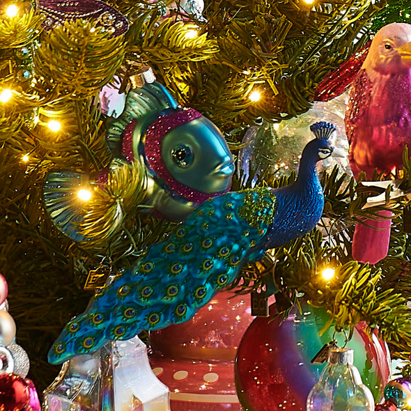 Raz Eric Cortina 7" Peacock Clip On Glass Christmas Ornament 4553124 Raz Eric Cortina 7" Peacock Clip On Glass Christmas Ornament 4553124