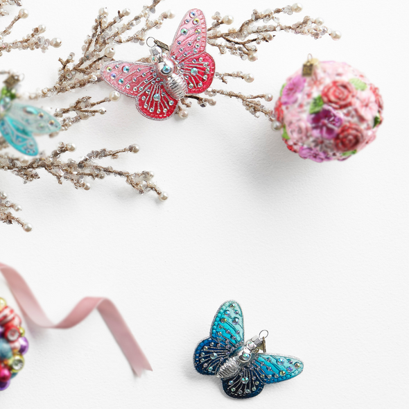 Raz Eric Cortina 4.5" Pink or Blue Fantasy Butterfly Glass Christmas Ornament Raz Eric Cortina 4.5" Pink or Blue Fantasy Butterfly Glass Christmas Ornament