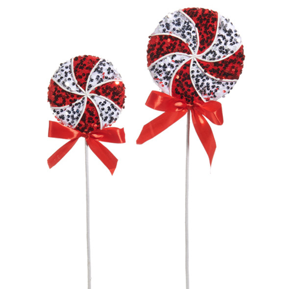 Raz Red and White Glitter Peppermint  Christmas Tree Pick F4506744