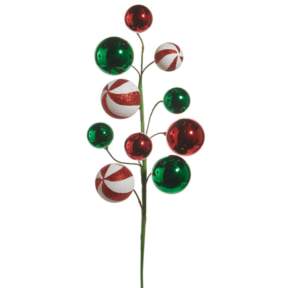 Raz 26" Red, Green, and Peppermint Ball Christmas Tree Spray F4532779 Raz 26" Red, Green, and Peppermint Ball Christmas Tree Spray F4532779
