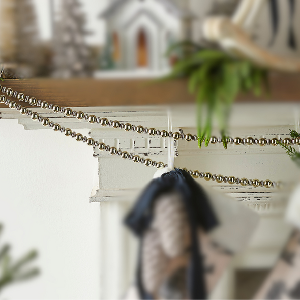 Raz 6' Silver and Gold Beaded Christmas Tree Garland G4513610 Raz 6' Silver and Gold Beaded Christmas Tree Garland G4513610