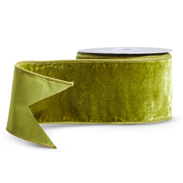 Raz 4" Apple Green Velvet Wired Christmas Ribbon R4427728 Raz 4" Apple Green Velvet Wired Christmas Ribbon R4427728