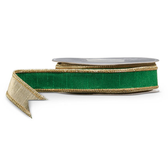 Raz 1" Green and Gold Wired Christmas Ribbon R4552157 -2