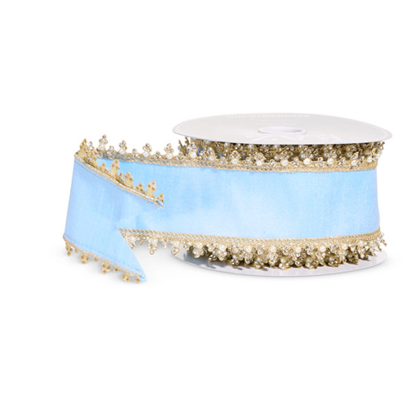 Raz 4" Blue and Gold Jewel Edge Wired Christmas Ribbon R4571877