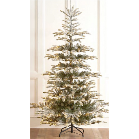 Raz 7.5' or 9' Snowy Norwegian Spruce Christmas Tree with Brilliant Color Change LED Lights Raz 7.5' or 9' Snowy Norwegian Spruce Christmas Tree with Brilliant Color Change LED Lights
