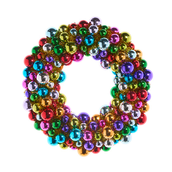 Raz 24" Bright Multicolor Ball Ornament with Gold Tinsel Christmas Wreath W4516427 Raz 24" Bright Multicolor Ball Ornament with Gold Tinsel Christmas Wreath W4516427