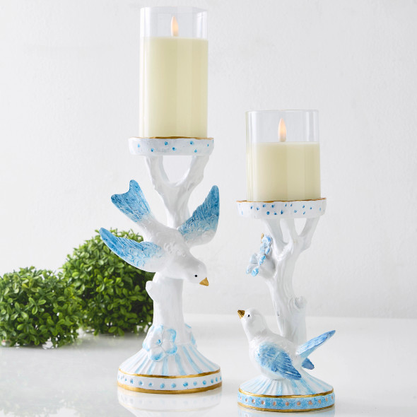 Raz 10.5" Blue Bird on White Candle Holders Spring Decoration 4609874