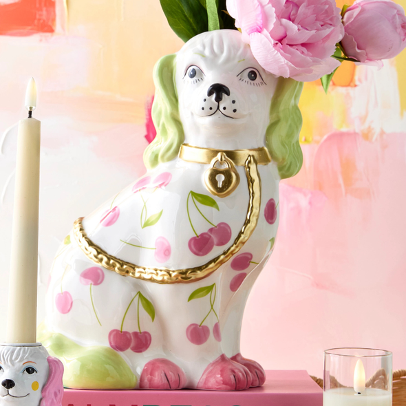 Raz 11" Dog Vase with Cherry Motif Spring Home Decor 4610239
