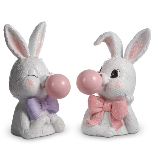 Raz 10" Bowtie Bunnies Blowing a Bubble Easter Decoration 4611072 -2
