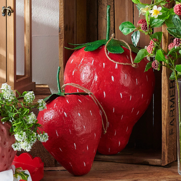 Raz 11" or 16" Paper Mache Strawberry Spring or Summer Decoration 