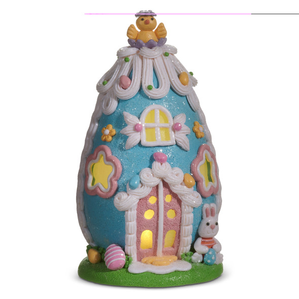 Raz 9" Lighted Hatchling Gingerbread House Easter Egg Decoration 4616047