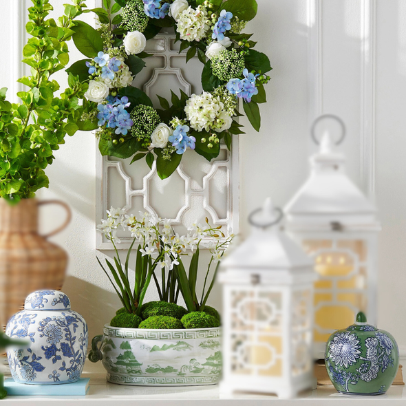 Raz 8.5", 9.5", or 17" Floral Pattern Ginger Jar or Planter Spring Home Decoration