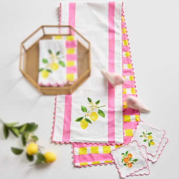 Raz Citrus Weave 6" Cocktail Napkins or 72" Reversible Table Runner Spring or Summer Table Decor