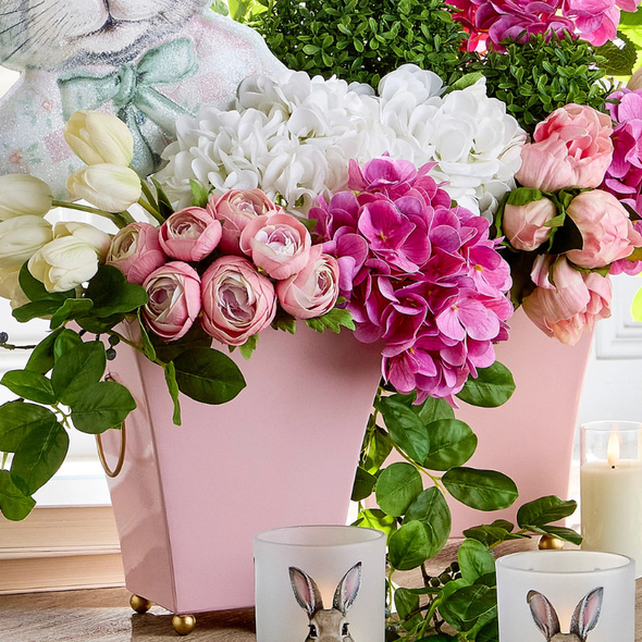 Raz 10" Pink Eyelet Trim Container Spring Decoration 4657263 -2