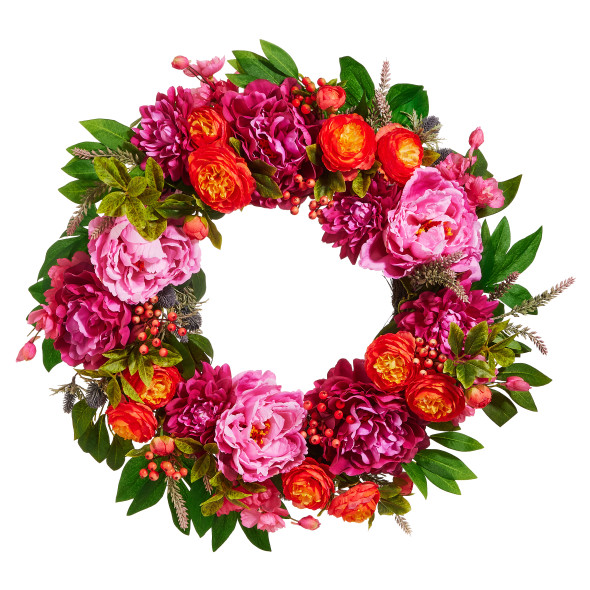 Raz 24" Mixed Pink Floral Spring Wreath W4609829