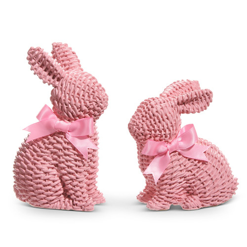 Raz 5.25" Pink Woven Easter Bunnies with Bows Decoration 4511175