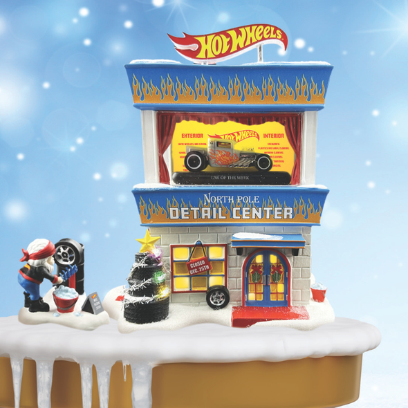 Department 56 North Pole Village Hot Wheels Detail Center Set of 2 Building and Figure 6014683