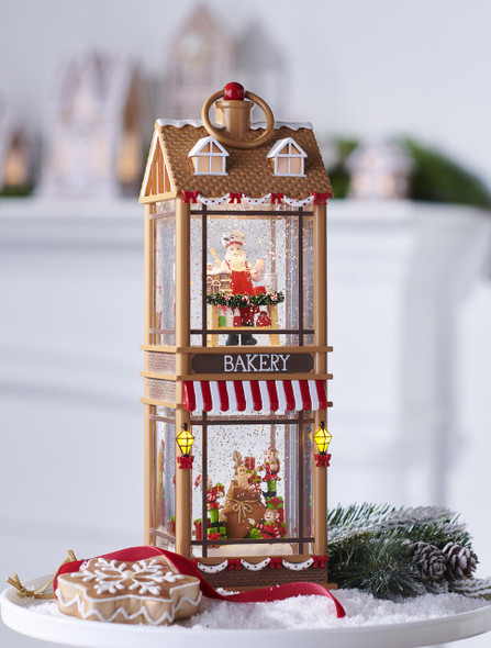Raz 12.5" Santa and Elves Two Story Bakery Lighted Water Globe 4416939