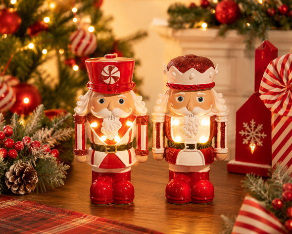 Raz 7" Lighted Red and White Nutcracker Figures Set of 2 4501639-2