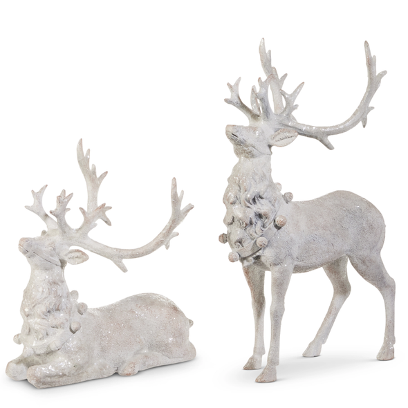 Raz Set of 2 14.5" Whitewashed Glitter Deer Figure 4511384