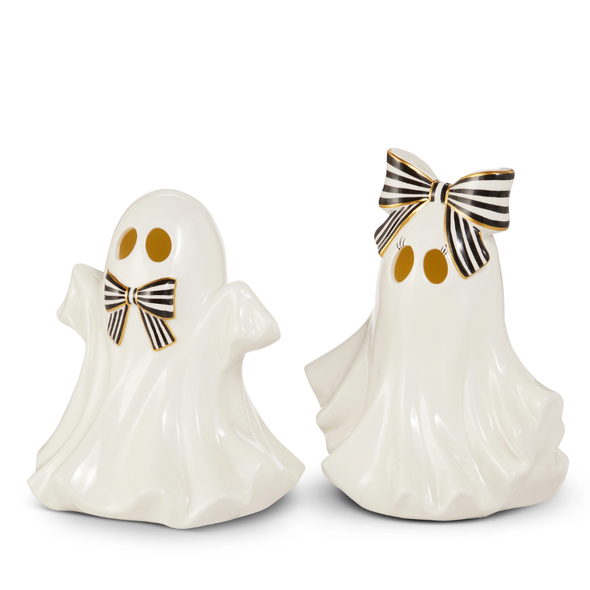 Raz 9.5" Lighted Ghosts with Bows Set of 2 Halloween Figures 4617755